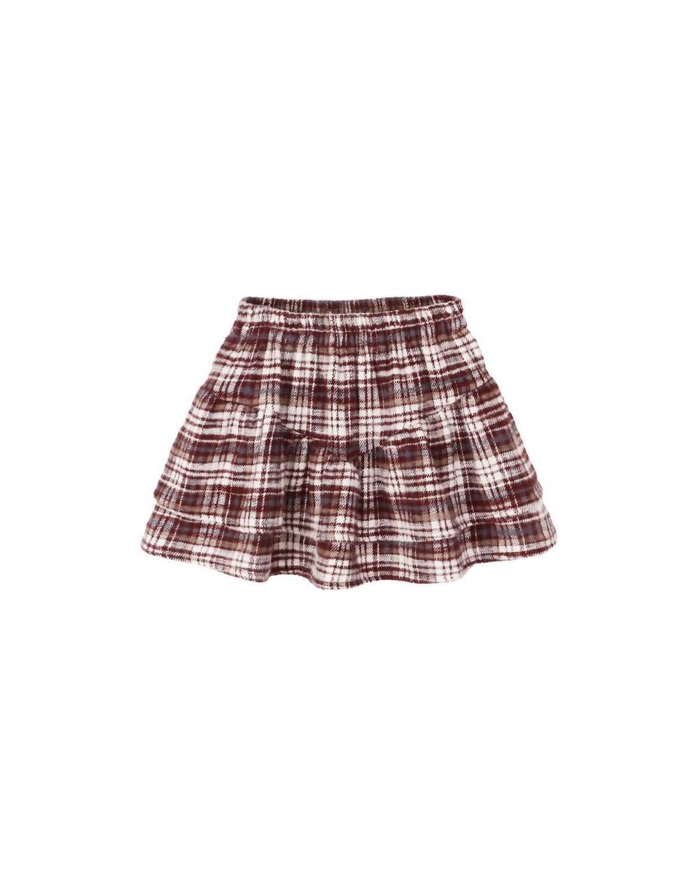 NEW RYLEE + CRU girl's plaid tiered mini skirt in burgundy